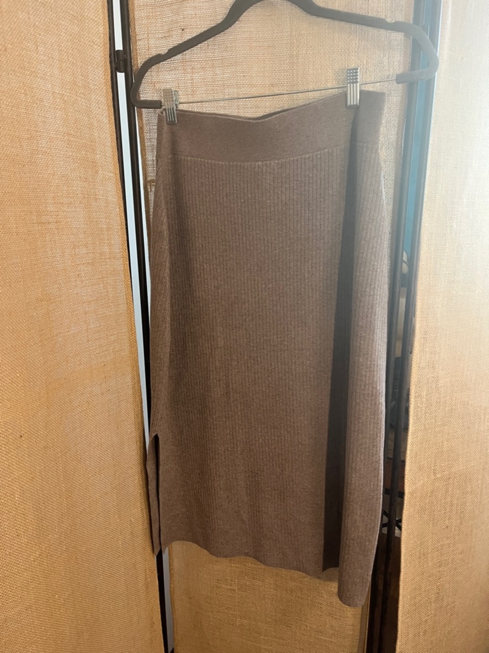 Soma Brown/Grey Ribbed Midi Knit Skirt with Side Slit